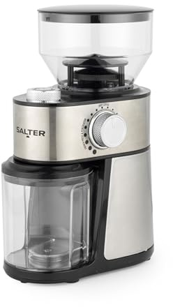 Salter Burr Grinder – 12 Grinding Levels with Adjustable Dial, 200g Bean Capacity, 150g Coffee Container, Makes 2–14 Cups, Easy to Clean, 3 Year Guarantee, 200W