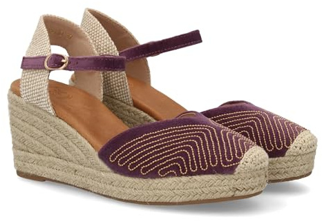 99996 Sandalia Valenciana Tipo Alpargata de Cuna para Mujer con Diseno de Adornos metalicos. Tachuelas pequenas. Ideal Primavera Verano. Cierre de Hebilla. Ideal para Uso Diario. Morado Talla 39