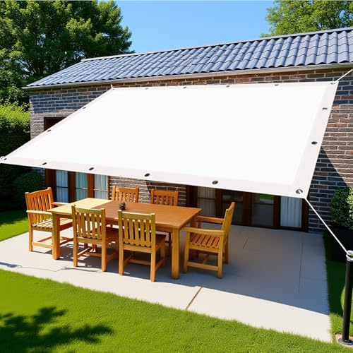 Sonnensegel 140 x 600 cm aus Hochwertigem PES Polyester Rechteckige Sonnensegel Uv-Schutz, Wasserdicht, Wetterfest für Innenhof/Rasen/Garten/Park, Weiß