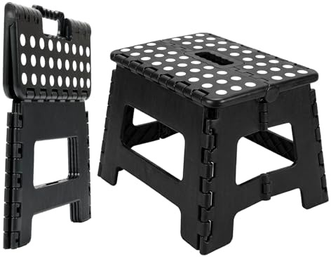 Sitleva Tritthocker klappbar (136 kg Tragkraft) – Faltbarer Klapphocker mit Anti-Rutsch-Noppen, 4,5 cm Ultraflach, Step Stool, Klapptritt faltbar für Zuhause, Bad & Camping, Schwarz