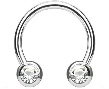 beyoutifulthings Hufeisen-Ring 2 ZIRKONIA Universal-Piercing Brust Nippel Nase Septum Ohr Helix Cartilage Edelstahl Silber 1,2/1,6mm 10/12mm