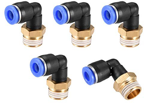 sourcing map Push to Connect Tube Fitting Male Elbow 6mm Tube OD x G1/4 Thread Pneumatic Air Push Fit Lock Fitting Blue 5pcs