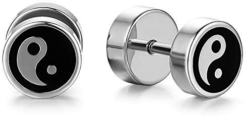 Flongo Herren Ohrringe 8mm Edelstahl Damen Ohrstecker Blütenblätter kreuz smile Lächeln Blumen Ahornblatt Stern Tai Chi Fake Plugs Tunnel Männer Piercing Schraubverschluss schwarz silber gold