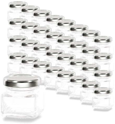 Flaschenbauer - 32 Mini Gläser 40 ml quadratisch mit silbernem Schraubdeckel TO 43 - Perfekte Mini Gläser für Marmelade, Honig und Geschenke