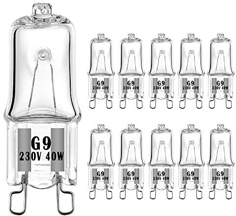 AHEVO G9 Halogen Light Bulb G9 T4 40W JCD Bi-Pin 480LM for Chandeliers, Pendants, Cabinet Lights, Landscape Lights, Desk and Floor Lamps, Wall Sconces,230V Dimmable, 2700K Warm White (10 Pack)