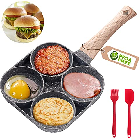 MIHUNTER Obanyaki Pan, padella per pancakes giapponese in alluminio antiaderente con 4 fori, per uova fritte, hamburger, frittelle per colazione, con manico anti-scottatura