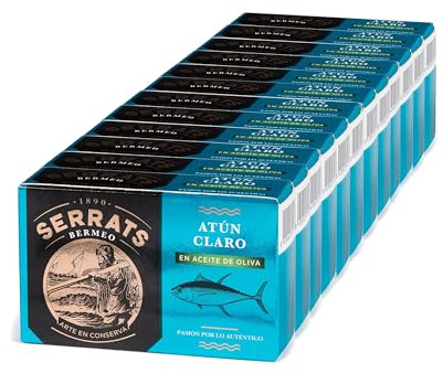 CONSERVAS SERRATS - Atún Claro en Aceite de Oliva Seleccionado - 12 Latas x 112g (Total: 1344g) - Elaboración Artesanal desde 1890 - Sin Gluten - Rico en Omega 3 – Gourmet
