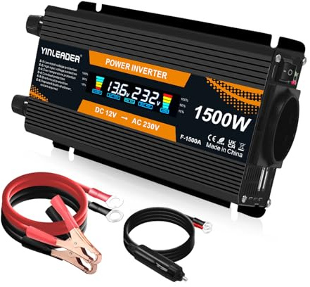 Spannungswandler 12V 230V 1500W Wechselrichter Großes Display Stromwandler 12 auf 230 Inverter