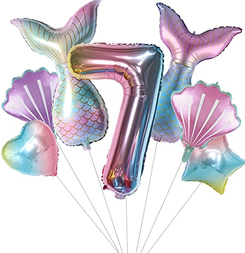 Großes Meerjungfrau ballons Geburtstag Deko 7 Jahre Mädchen, Meerjungfrauen Luftballons 7 Jahre geburtstag dekoration 7.Geburtstagsdeko Mädchen Meerjungfrau Folienballon 7 Geburtstag Deko(7)
