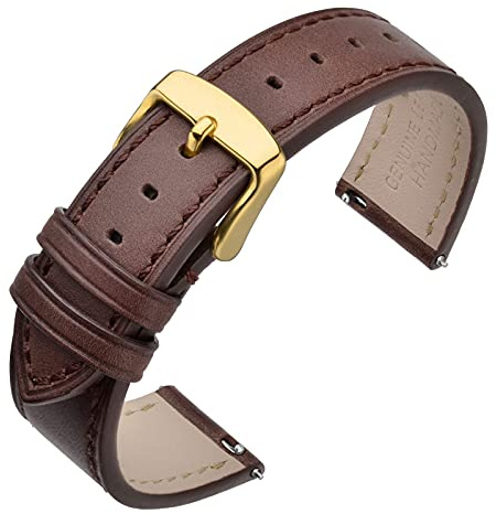 ANNEFIT Klockarmband 16 mm, 17 mm, 18 mm, 19 mm, 20 mm, 21 mm, 22 mm, snabblås, läderarmband, ersättning med rostfritt stål, metallspänne