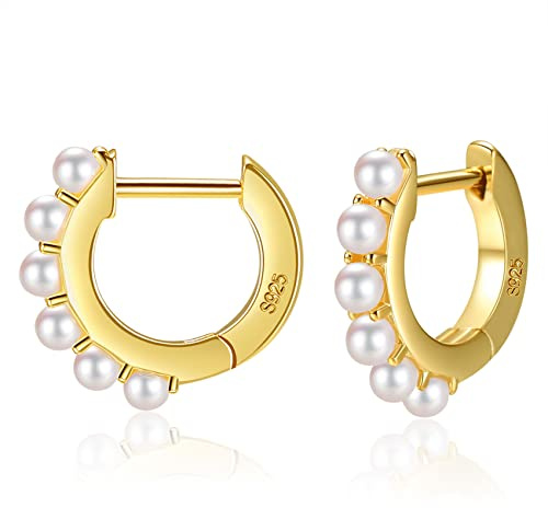 Perle Creolen für Damen Kleine Perle Creolen Hypoallergen Tropfen Ohrringe, 14K vergoldet Leichte Offene Große Kreis Runde Perlen Ohrringe Schmuck Geburtstagsgeschenk für Frauen