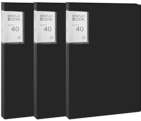 Sichtbuch A4 Präsentationsmappe Präsentationsbuch mit 40 Transparente Hüllen Schutz für Kunst, Berichtsblätter, Briefe, Portfolios für Schule Büro Unternehmen Schwarz 3 Stück