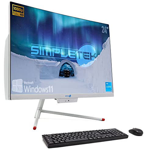 Simpletek Aio All in One 24 Incurvé i3 8 Go RAM SSD 240 Go Windows 11 FHD Webcam intégrée WiFi5 Bluetooth4.2 | Computer Curved Dekstop PC