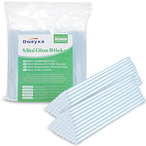Dweyka 100 Stick Colla a Caldo Ø 7 mm x 200 mm, Colla a Caldo per Pistola Colla a Caldo, Trasparente, Ad Asciugatura Rapida(7mm x 200mm Pack 100)