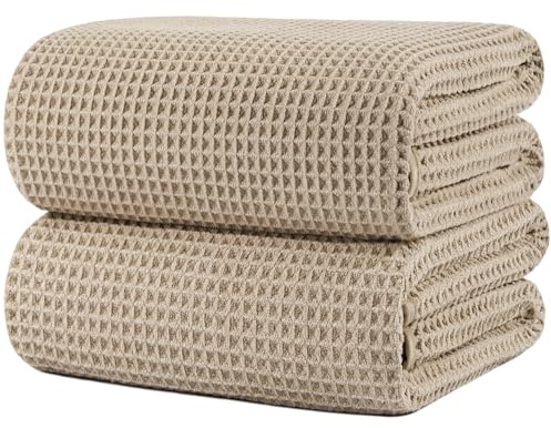 Polyte - 430 gsm Toalla de baño de Microfibra - Sin Pelusa y de Secado rápido - Estructura de gofre - Muy Grande - 88,9 x 177,8 cm - 2 Unidades