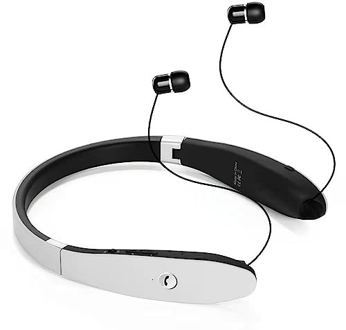 Cuffie Bluetooth 5.0 con Archetto daCollo, Cancellazione Del Rumore CVC Microfono HD Subwoofer Stereo Auricolari Retrattili Pieghevoli, Chiare Chiamate Stabili per L'allenamento Sport(Bianco)