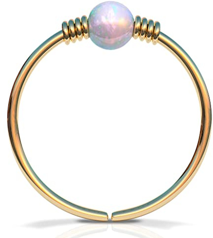 Winziger goldener Nasenring – 2 mm weißer Opal piercing Nasenring – 24 Gauge 7 mm sehr dünne Nasenpiercings Ringe – weißer Opal piercing (Gold, weißer Opal)