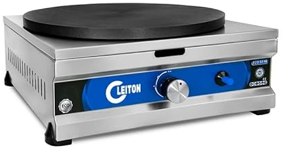 Cleiton® Crepera Profesional Simple a Gas de Sobremesa en acero inoxidable con 1 Placa de Hierro Fundido de 40 cm Ø | Crepera Industrial | Potencia 3 kW | Bares y Restaurantes