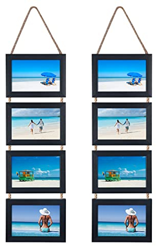 EYMPEU 10x15 Collage Vier aufgehängte Bilderrahmen Set, rustikale 8 Öffnung horizontale Rahmen, gemacht um 10x15 cm Foto-Postkarten für Wanddekoration anzuzeigen, Schwarz
