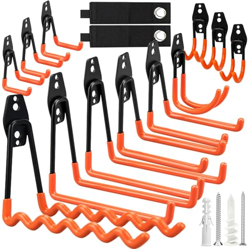 ZLPBAO 12 Stück Wandhaken Garage und 2 Kabelbinder, 24 Sätze Schrauben, Schwerlast Garage Haken, Garage Storage Hooks zur Organisation für Werkzeuge, Stuhl, Schlauch, Fahrräder, Sportausrüstung