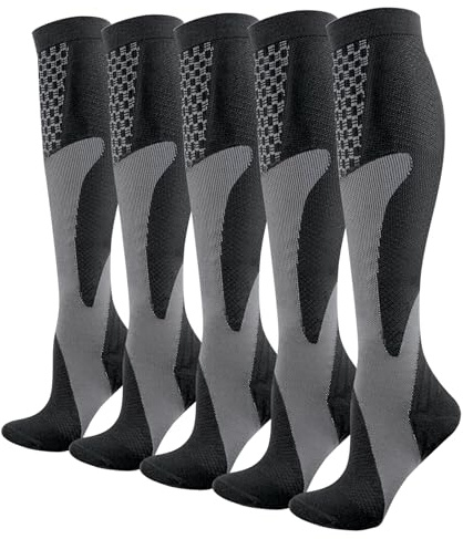 YUEDGE Kompressionsstrümpfe Herren, Kompressionssocken Stützstrümpfe 15-20 mmHg, Compression Socks Laufstrümpfe Kompression für Sport, Laufen, Reisen, Radsport, Flug, 3/5 Paar