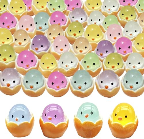 Blanketswarm 100 Mini Huevos de Gallina Luminosos, Pequeñas Figuras de Resina de Pollito de Pascua, Mini Pollito para Rellenos de Huevos de Pascua, Caza de Pascua, Jardín, Decoración de Pascua