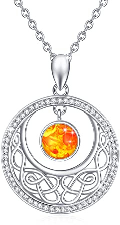 PARYFO Bernstein Sonne Halskette 925 Sterling Silber Bernstein Anhänger Kette Keltischer Sonnen Anhänger Amber Schmuck Geschenke für Frauen Mädchen, Sterling Silber