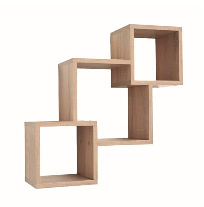 Mein-Regal Wandregal Connect stilvolles Hängeregal Holz, Natur | MDF 3 Fächer für Deko und Bücher, tragfähiges Schweberegal für Wohnzimmer, Schlafzimmer und Küche