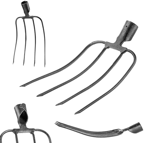 KADAX Forchetta per patate senza stelo, forchetta per patate in acciaio, forchetta per barbabietole, forca per patate, forchetta per vanga, forca per letame, forca per forca da forca (nero, 4 denti)