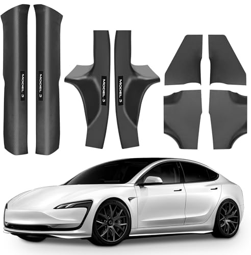 8Pcs Door Sill Protector for Tesla Model 3 Highland 2023 2024 2025 2026,​ Carbon Fiber Anti-Scratch, Highland Kick Protection Pad Interior Accessories, Friction Resistant, Easy Install