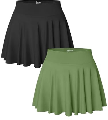 OQQ 2 Piece Sport Skirt for Women Basic Flowy Stretchy Flared Casual Short Skirts Pleated Tennis Skirt with Shorts Black Peagreen