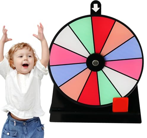 Qutalmi Glücksrad Zum Drehen, Tischglücksrad Für Lotteriespiele Wheel of Fortune Bunt, Löschbare Acryltafel Mit 12 Steckplätzen, Spin-The-Wheel Spiel Für Lottos Spiel, Event, Verkaufsförderung