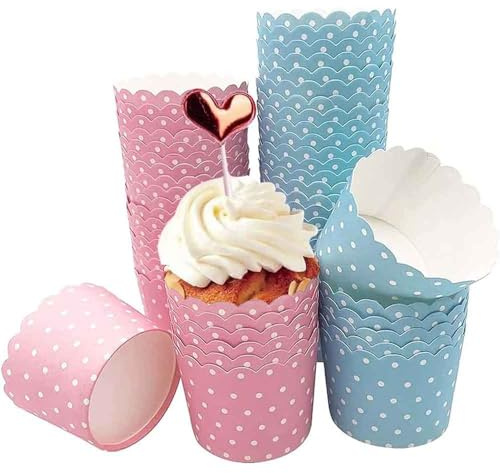 Cupcake Cases, 100 Pcs Muffin Cases Muffin Cupcake Cupcake Wrappers Paper | Disposable Cake Baking Cup Muffins Pastry Molds for Birthday Parties Weddings (Blue Pink)