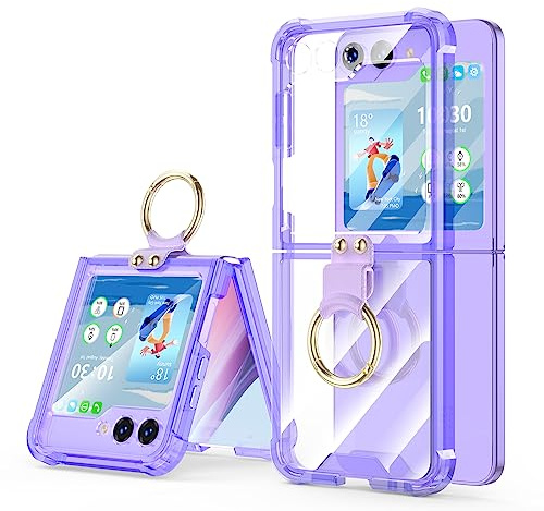 WATACHE Designed for Samsung Galaxy Z Flip 6 Case Clear with Ring, Anti-Fall Shockproof Protective Phone Cover Case for Z Flip 6 5G 2024 (Clear Purple)