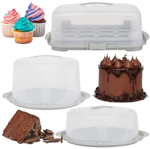 Clear Plastic Cake/Cupcake Caddy Storage Container Boxes | With Lids & Carry Handles For Cakes, Cupcakes, Pies & Desserts
