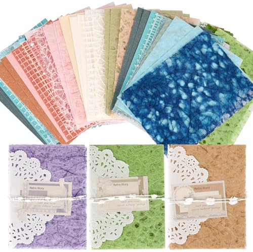 96 Hojas Papel Scrapbooking, 6 Colores Texture Paper y Tejidos de Malla, Texturizado Hecho a Mano para Planificador de Álbumes de Recortes, Suministros de Diario