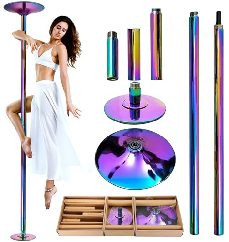 Pole Dance Pole for Home, Removable 45mm Rotate & Static Dancing Pole Heavy-Duty Steel Pole Dancing Pole, Adjustable Height Professional Grade Excellent for Home Exercise Club Gym(Colorful)