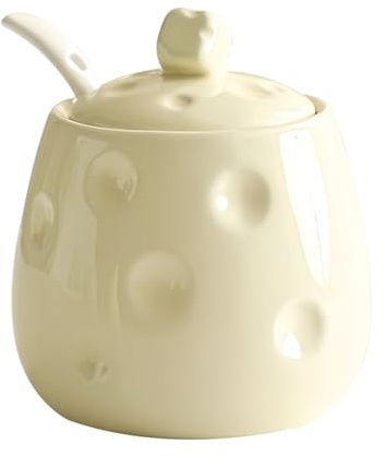 Dowbom Zuccheriera con coperchio e cucchiaio, barattolo da 200 ml, contenitore per zucchero, zuccheriera, zuccheriera, zuccheriera (bianco)