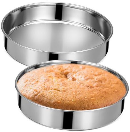 OKUMEYR 2 Pezzi Tortiera Rotonda in Acciaio Inox Teglia Per Torta Per Cottura Piatto Per Alimenti