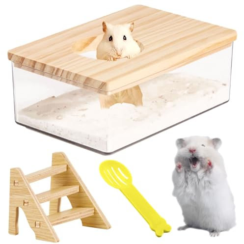 Tkxjry Hamster Sandbad Container mit Leiter und Schaufel, Hamster Toilette Transparent, Sandbad Container für Hamster mit Leiter, Hamster Sandbad Container, Haustier Badezimmer für Lemminge Rennmäuse