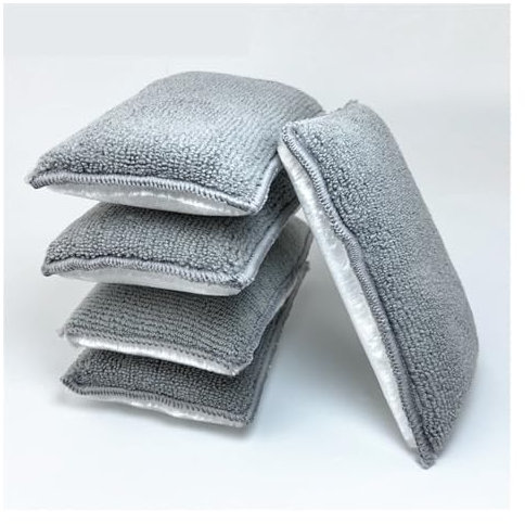 ChunLK Microfiber Interior Scrubbing Sponge (5”x3.5”) Applicators For Leather,Plastic,Vinyl And Upholstery Cleaning(5 L Grey Edge)