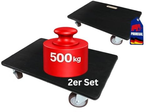 PROREGAL 2erSet Profi Transportroller 60x40 cm Schwerlast 500 kg Hercules mit 4 Gummirollen & Griff, Sperrholzplatte mit Gummibelag rutschfest Rollbrett für Möbel Waschmaschine Umzug Werkstatt Kisten