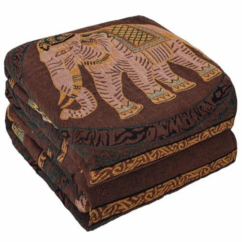 HOORDRY Boho Decke 100% Baumwolle Musselin Decke 150x200CM | Doppelseitige Ultra weich und Gemütlich,Stuhl-Kuschelige Sofadecke&Bettüberwurf-Elefantenaufdruck/Braun