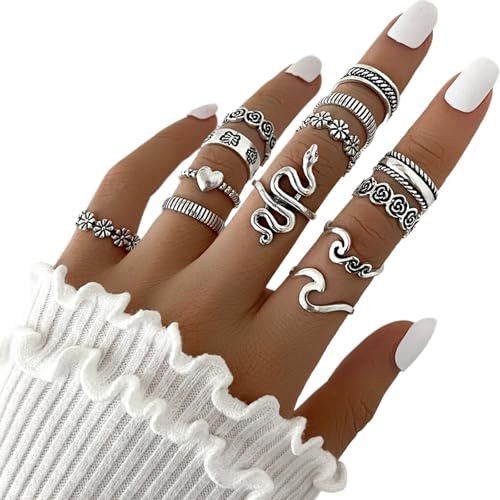 CATOR 13 Piezas Anillos Mujer Vintage de Nudillos Góticos Set, Plata
