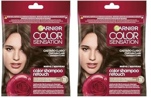 Garnier Color Shampoo Retouch Coloration Permanente Châtain clair - 100% Couverture Cheveux Blancs - Dure Jusqu'à 4 Semaines (Lot de 2)