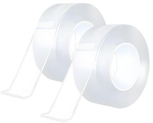 Heavy Duty Double Sided Tape 2 Rolls – Strong Nano Magic Gel Tape, 3m Long x 2cm Wide, Waterproof & Washable Adhesive for Carpets, Wall Hooks, Frames, Reusable & No Residue, 2mm Thick