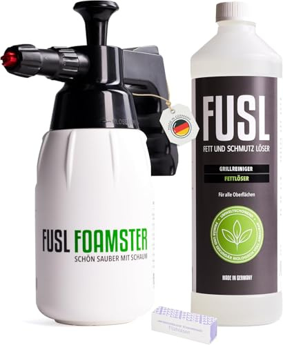 FUSL Set-Angebot: FOAMSTER-Schaumkanone Plus 1 Liter Fettlöser, Grill- und Backofenreiniger, Materialschonend und Hautverträglich, Bio-Abbaubar