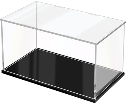 JUJOMAT Acryl Vitrine Schaukasten Transparente Staubdichte Box 40*30*30cm | Klare Display Case für Action-Figuren Spielzeug Sammlerstücke mit Schwarzer Basis; Handschuhe Putztuch