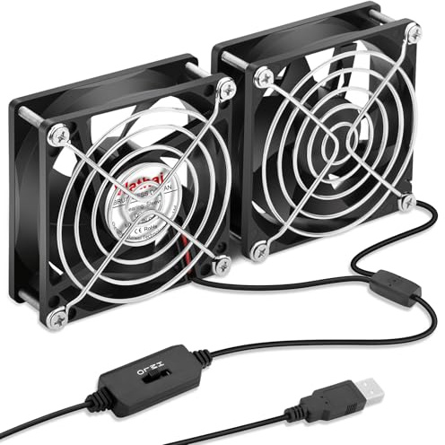2PCS Wathai 80mm USB-Lüfter 5V Kühlungslüfter mit 3-Geschwindigkeitsregler | Metallgitter 80x80x25mm Computerlüfter für PC/Router/PS5/Xbox/Haustheater/Serverschrank