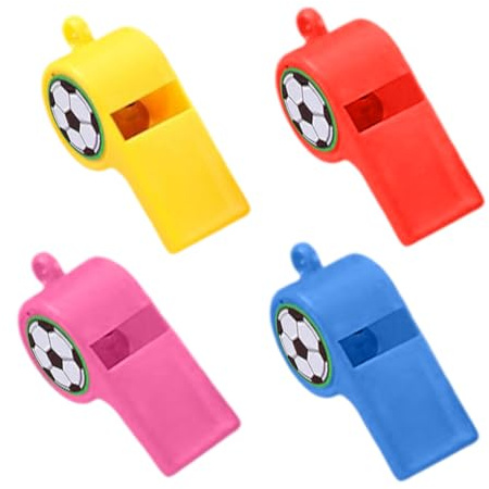 OUDQFCJ Sifflets, 4 Pcs Sifflet en Plastique avec Cordon Sifflets de Sport en Plastique Sifflets en Plastique Colorés pour Sifflet Enfant Dressage de Chiens Sports